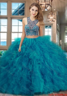 Gorgeous Brush Train Ruffled and Beaded Red Quinceanera Gown in Tulle