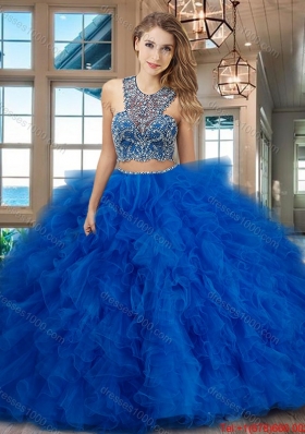 Gorgeous Brush Train Ruffled and Beaded Red Quinceanera Gown in Tulle