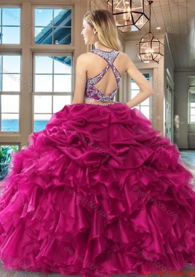 Latest Two Piece Ruffled and Bubble Organza Royal Blue Quinceanera Dress