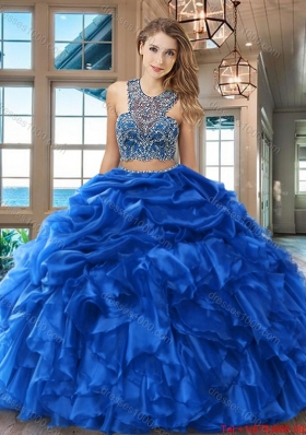 Latest Two Piece Ruffled and Bubble Organza Royal Blue Quinceanera Dress