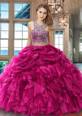 Latest Two Piece Ruffled and Bubble Organza Royal Blue Quinceanera Dress