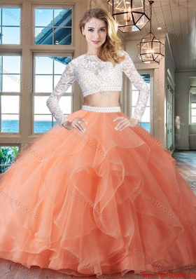 Luxurious Two Piece See Through Scoop Quinceanera Dress with Brush Train