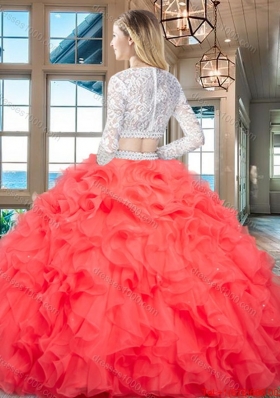 Modest See Through Scoop Two Piece Quinceanera Dress with Ruffles and Lace