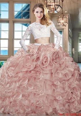 New Arrivals Laced Bodice and Ruffled Long Sleeves Sweet 16 Dress with Brush Train