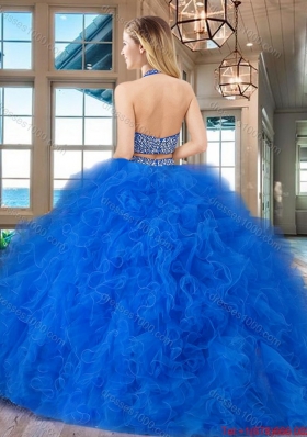 Perfect Ruffled and Beaded Fuchsia Quinceanera Dress with Brush Train