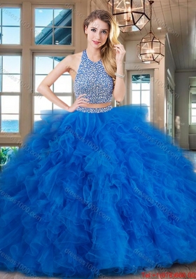 Perfect Ruffled and Beaded Fuchsia Quinceanera Dress with Brush Train