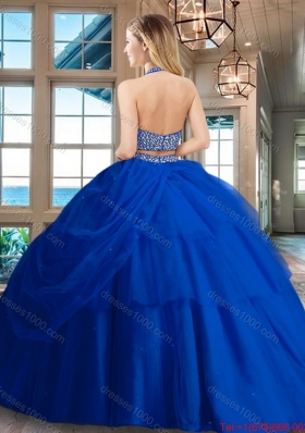 Unique Big Puffy Two Piece Backless Red Quinceanera Dress in Tulle