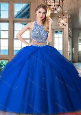 Unique Big Puffy Two Piece Backless Red Quinceanera Dress in Tulle