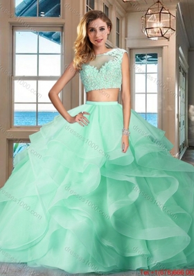 Fashionable Two Piece See Through Apple Green Quinceanera Dress with Brush Train