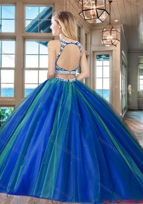 Modest Big Puffy Scoop Tulle Open Back Quinceanera Dress in Royal Blue