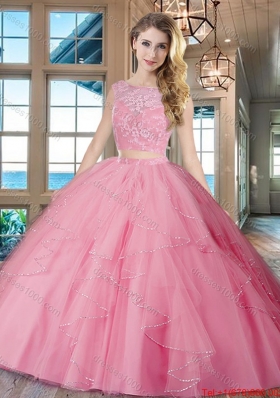 New Arrivals Ruffled and Laced Rose Pink Quinceanera Dress with Brush Train