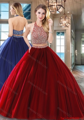 Simple Floor Length Beaded Decorated Waist Quinceanera Dress in Wine Red