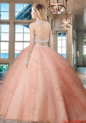 Discount Two Piece See Through Scoop Open Back Aquamarine Quinceanera Dress