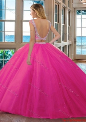 Elegant Puffy Skirt Scoop Cap Sleeves Quinceanera Dress with Ruffles and Beading