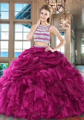 Elegant Two Piece Beaded Bodice Quinceanera Dress with Pick Ups and Ruffles