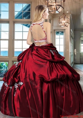 Hot Sale Taffeta Wine Red Quinceanera Dress with Beaded Bodice and Bubbles