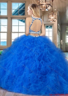 Most Popular Open Back Tulle Quinceanera Dress with Ruffles and Beading