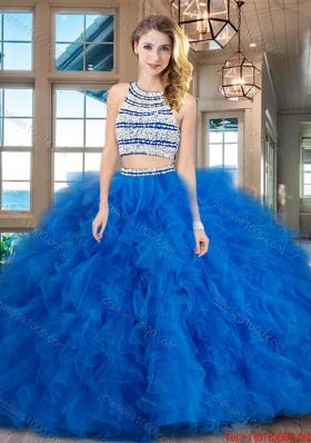 Most Popular Open Back Tulle Quinceanera Dress with Ruffles and Beading