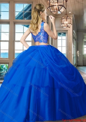 New Arrivals V Neck Zipper Up Tulle Quinceanera Dress in Royal Blue