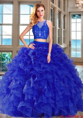 Perfect Aqua Blue Zipper Up Quinceanera Dress with Ruffles and Appliques