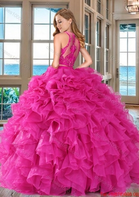 Perfect Aqua Blue Zipper Up Quinceanera Dress with Ruffles and Appliques