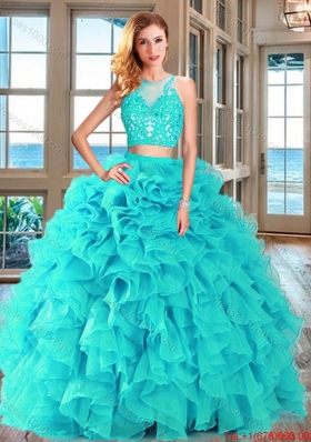 Perfect Aqua Blue Zipper Up Quinceanera Dress with Ruffles and Appliques