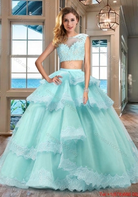 Unique Two Piece Lavender Quinceanera Dress with Lacework and Ruffled Layers