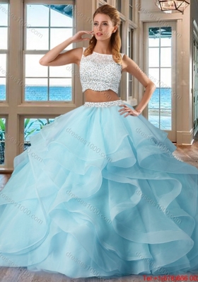 Beautiful Ball Gown Brush Train Side Zipper Light Blue Quinceanera Dresses with Bateau