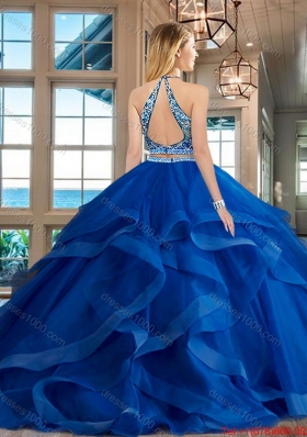 Classical Two Piece Brush Train Quinceanera Dress with Beading and Ruffles