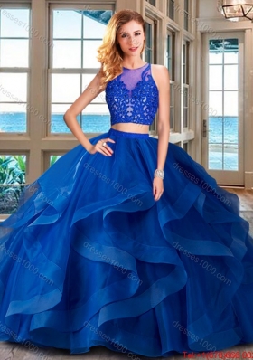 Discount Ruffled and Applique Zipper Up Quinceanera Gown with Brush Train