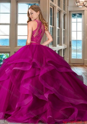 Discount Ruffled and Applique Zipper Up Quinceanera Gown with Brush Train