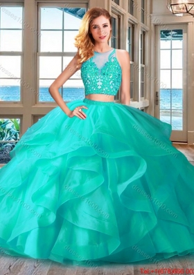 Discount Ruffled and Applique Zipper Up Quinceanera Gown with Brush Train