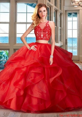 Discount Ruffled and Applique Zipper Up Quinceanera Gown with Brush Train