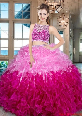 Elegant Two Tone Bateau Side Zipper Quinceanera Dress with Ruffles and Beading