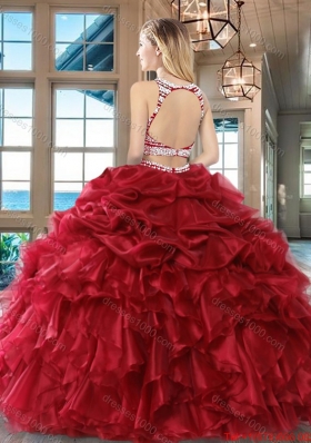 Lovely Puffy Skirt Scoop Wine Red Quinceanera Dress in Organza