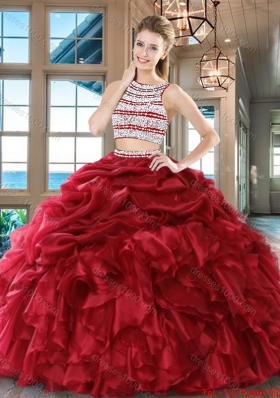 Lovely Puffy Skirt Scoop Wine Red Quinceanera Dress in Organza