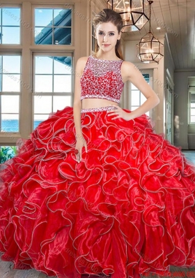 Most Popular Two Piece Side Zipper Red Quinceanera Dress in Organza