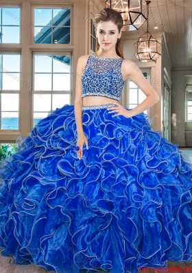 Most Popular Two Piece Side Zipper Red Quinceanera Dress in Organza