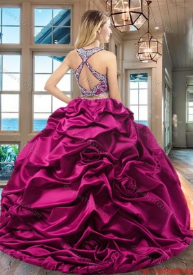 Pretty Ruffled Layers Wine Red and Yellow Quinceanera Dress with Brush Train