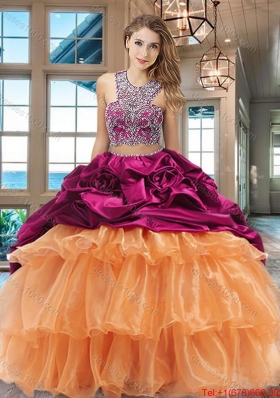 Pretty Ruffled Layers Wine Red and Yellow Quinceanera Dress with Brush Train