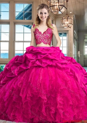 Unique Bubble Brush Train Hot Pink Quinceanera Dress in Tulle and Taffeta