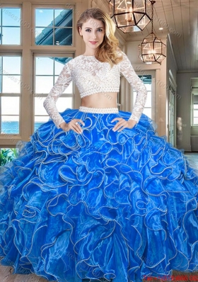 Exquisite Laced Bodice Beaded Decorated Waist Royal Blue Quinceanera Dress