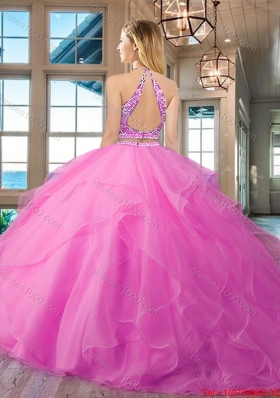 Gorgeous Brush Train Scoop Open Back Quinceanera Dress with Beaded Bodice