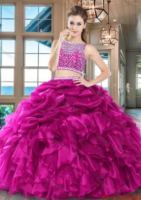 Lovely Puffy Beaded Bodice Ruffled and Bubble Quinceanera Dress in Organza