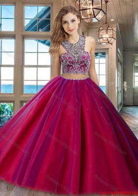 Luxurious Two Piece Beaded Bodice Criss Cross Quinceanera Dress in Tulle