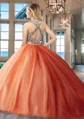 New Style Two Piece Really Puffy Beaded Scoop Red Quinceanera Dress