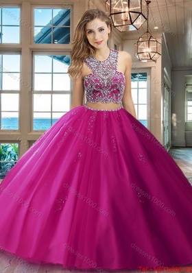 New Style Two Piece Really Puffy Beaded Scoop Red Quinceanera Dress