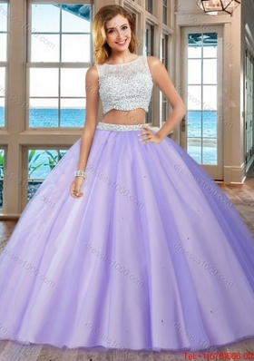 Puffy Brush Train Beaded Bodice Side Zipper Blue Quinceanera Dresses with Bateau