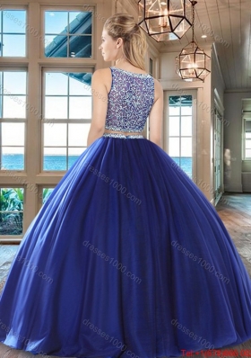 Romantic Two Piece Beaded Bodice Tulle Quinceanera Dress in Wine Red