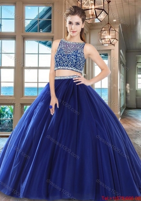 Romantic Two Piece Beaded Bodice Tulle Quinceanera Dress in Wine Red